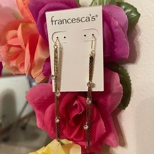 Francesca’s Gold Dangles with Faux Rhinestones